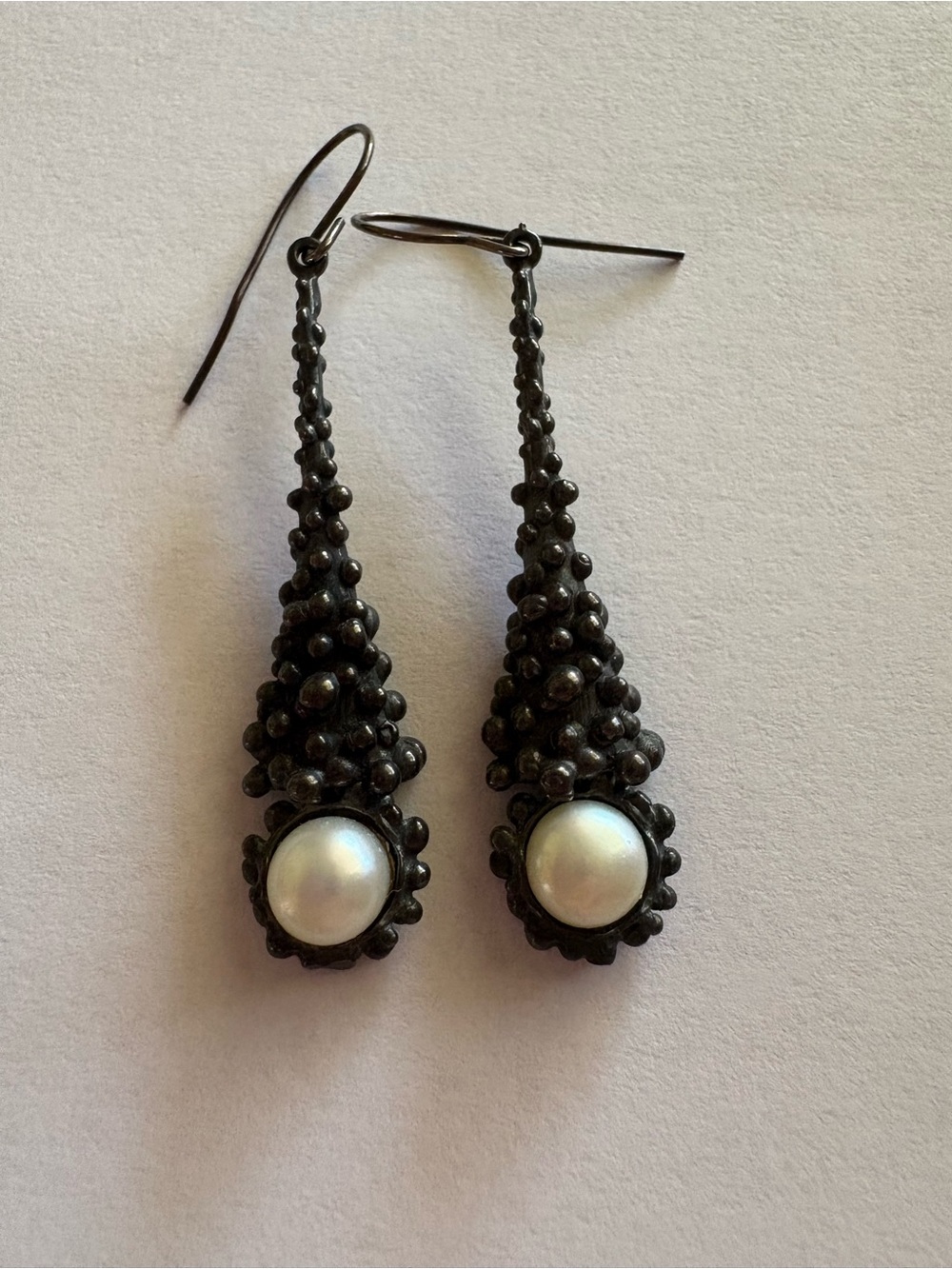 Rare Vintage George Jensen Sterling Dangle Earrings W/ Pearl Drop